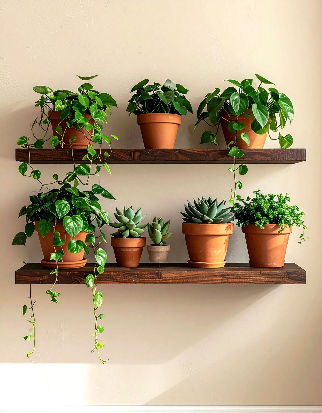 Floating Wood Plant Shelf - 30 living room plant shelves