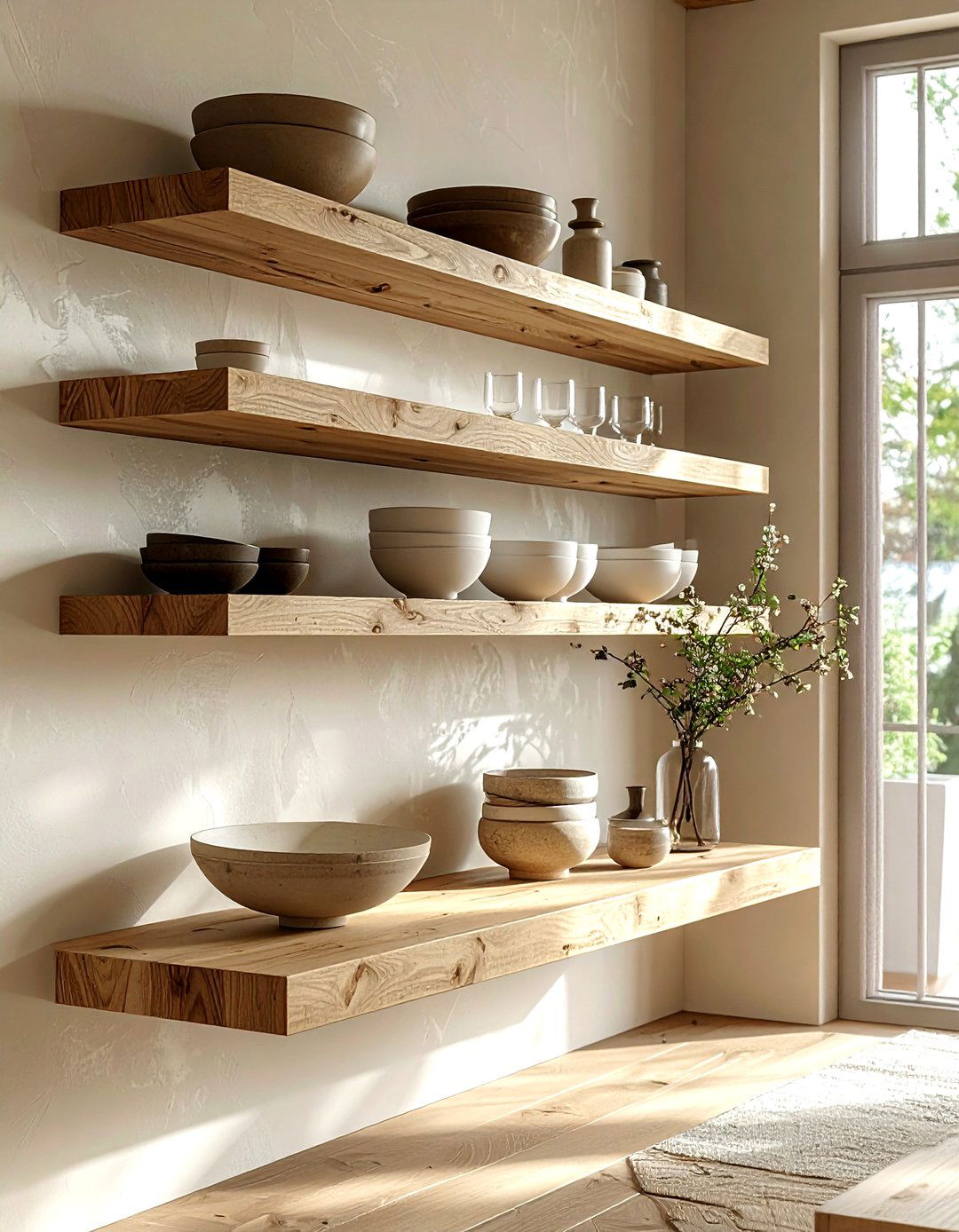Floating Wood Shelf - 30 dining room hanging storage ideas