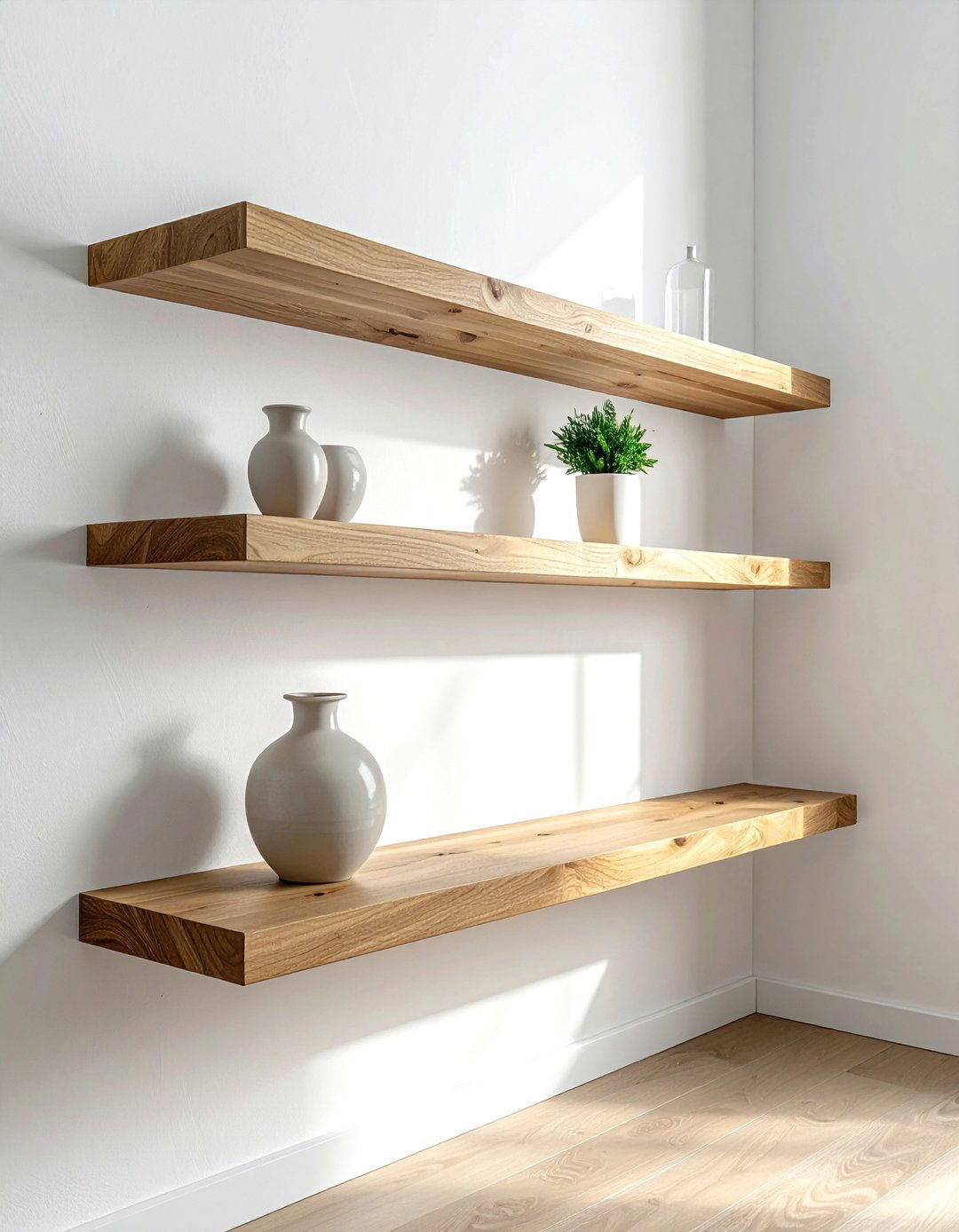 Floating Wood Shelf - 30 Japanese minimalist decor ideas