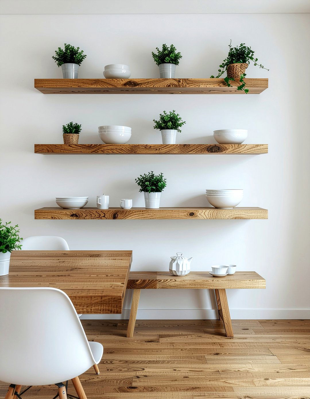 Floating Wood Shelf - 30 rustic modern dining room ideas