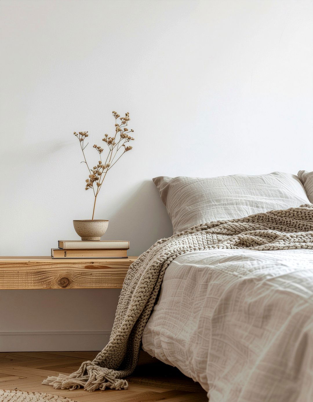 Floating Wood Shelf - 30 zen bedroom ideas