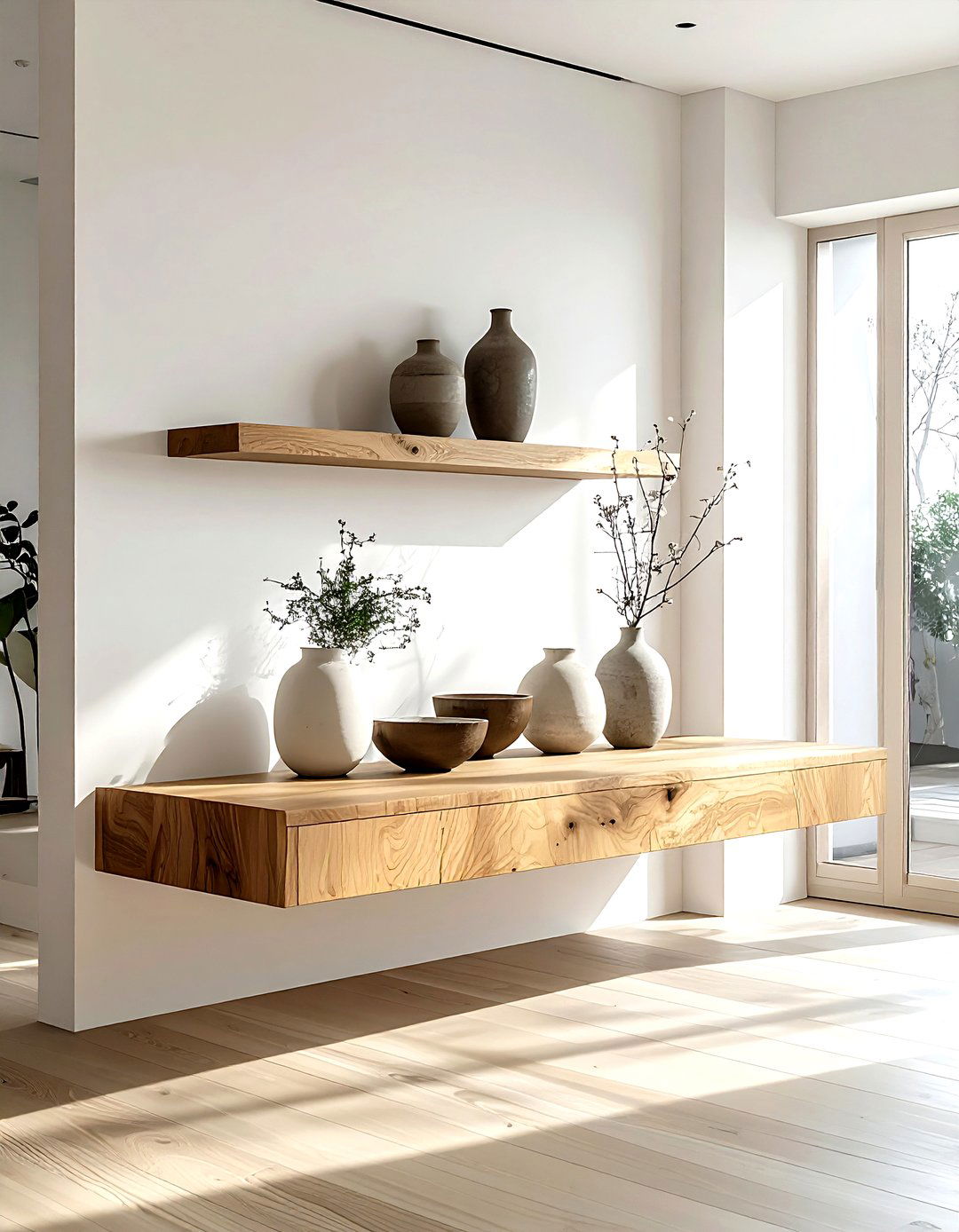 Floating Wood Shelf - 30 zen dining room ideas