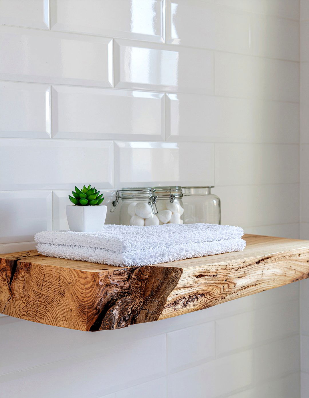 Floating Wood Shelf - 30 bathroom DIY storage ideas