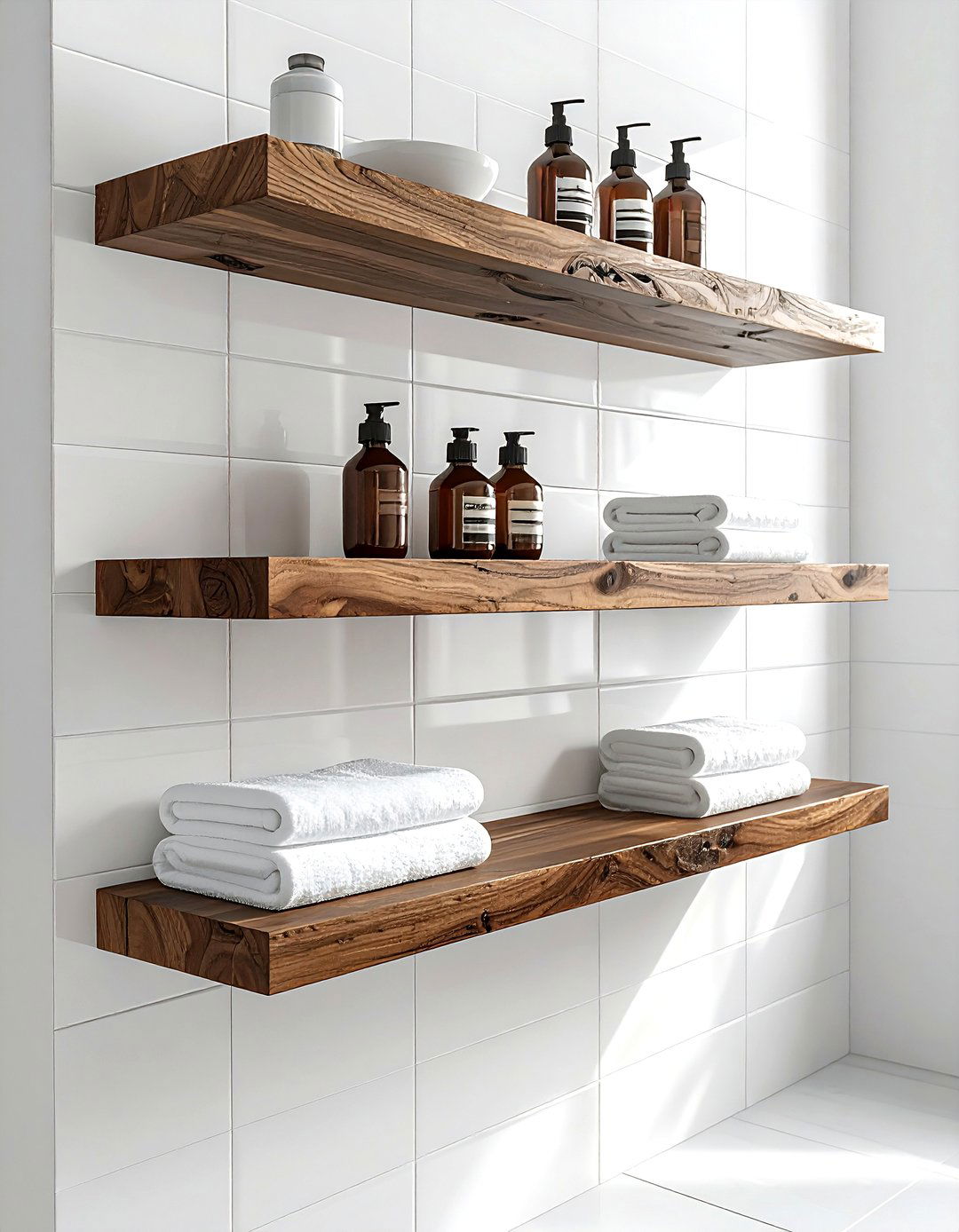 Floating Wood Shelves - 30 wood bathroom ideas