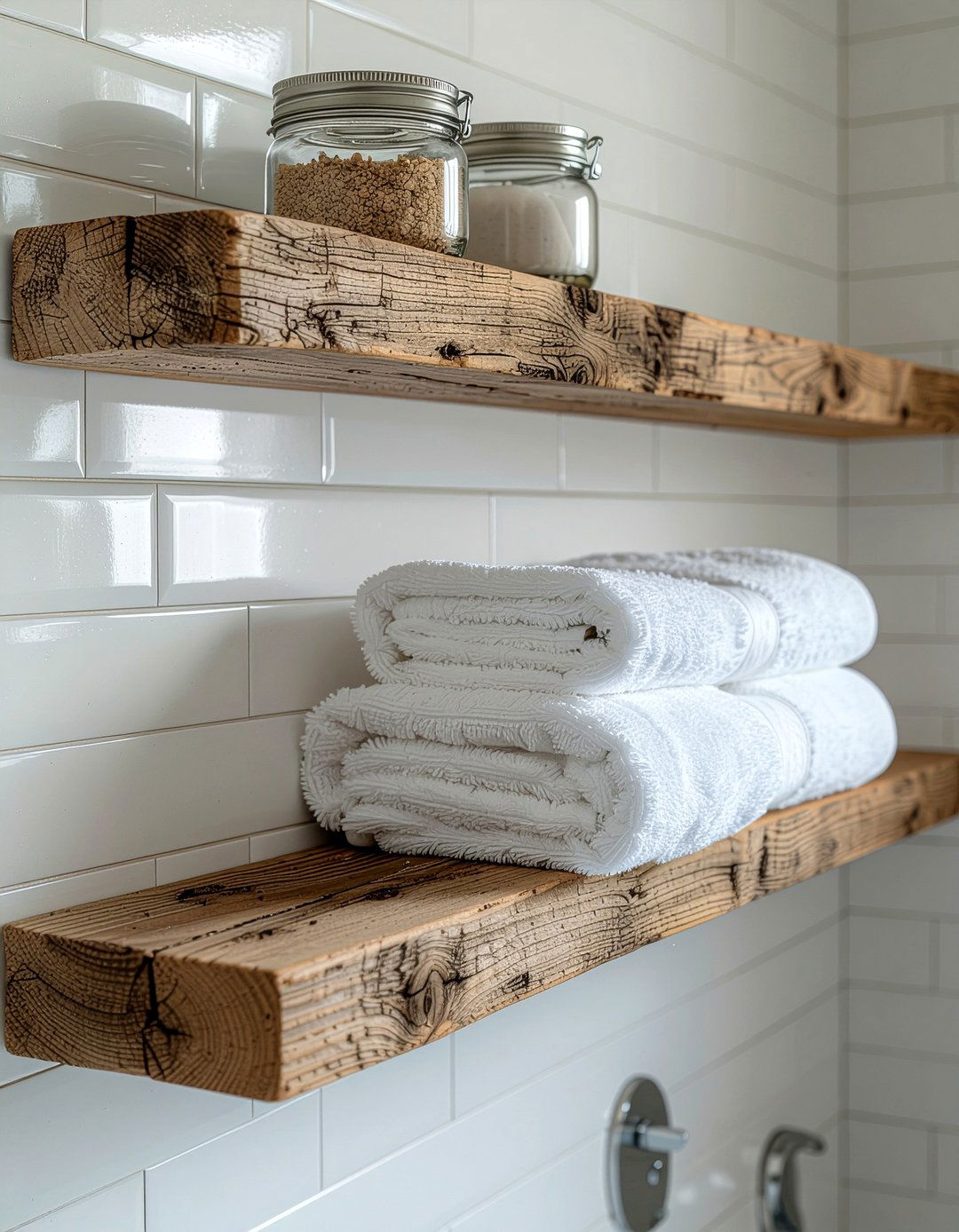 Floating Wood Shelves - 30 bathroom project ideas