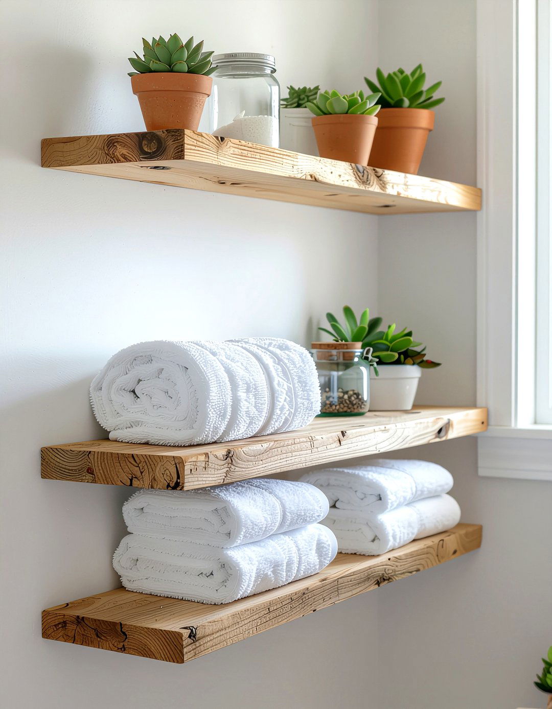 Floating Wood Shelves - 30 bathroom refresh ideas
