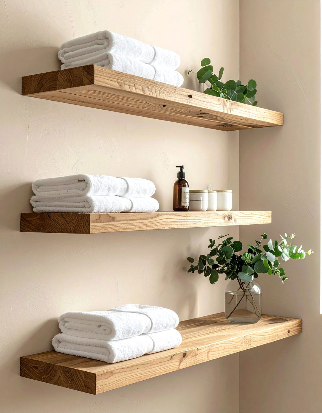 Floating Wood Shelves - 30 bathroom shelving ideas