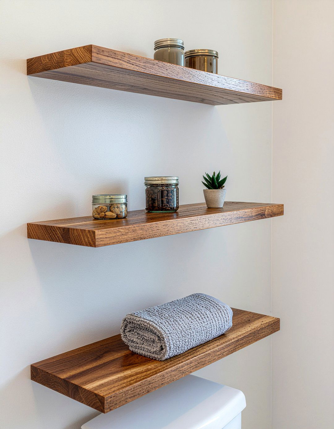 Floating Wood Shelves - 30 bathroom simple change ideas