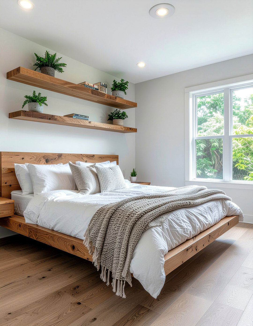 Floating Wood Shelves - 30 bedroom wall shelving ideas