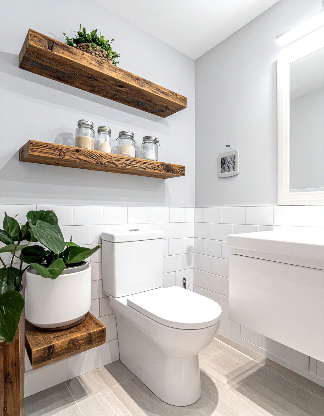 Floating Wood Shelves - 30 bungalow bathroom ideas