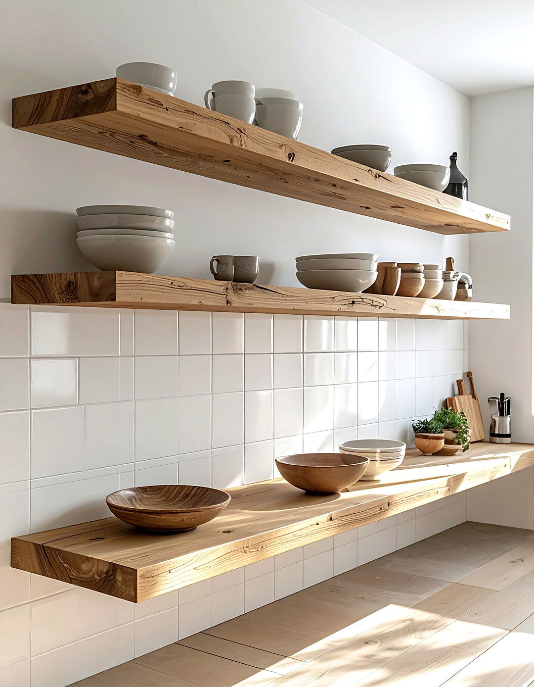Floating Wood Shelves - 30 clean kitchen ideas