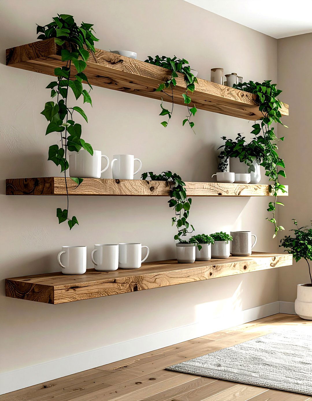 Floating Wood Shelves - 30 dining room shelving ideas