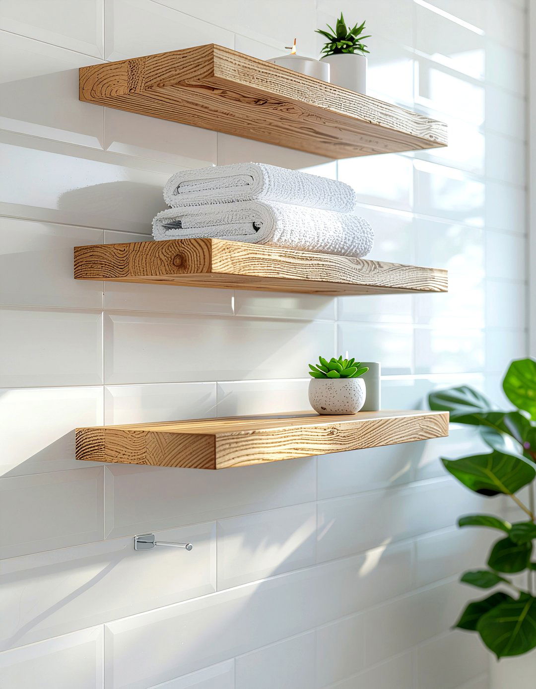 Floating Wood Shelves - 30 bathroom final detail ideas