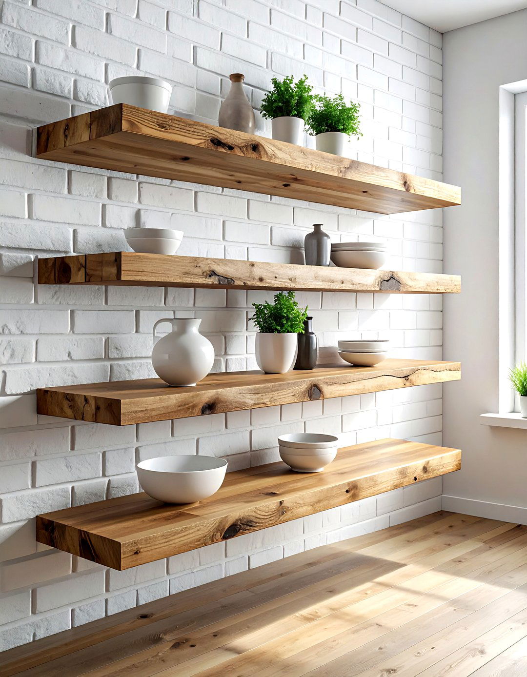 Floating Wood Shelves - 30 DIY kitchen remodel ideas