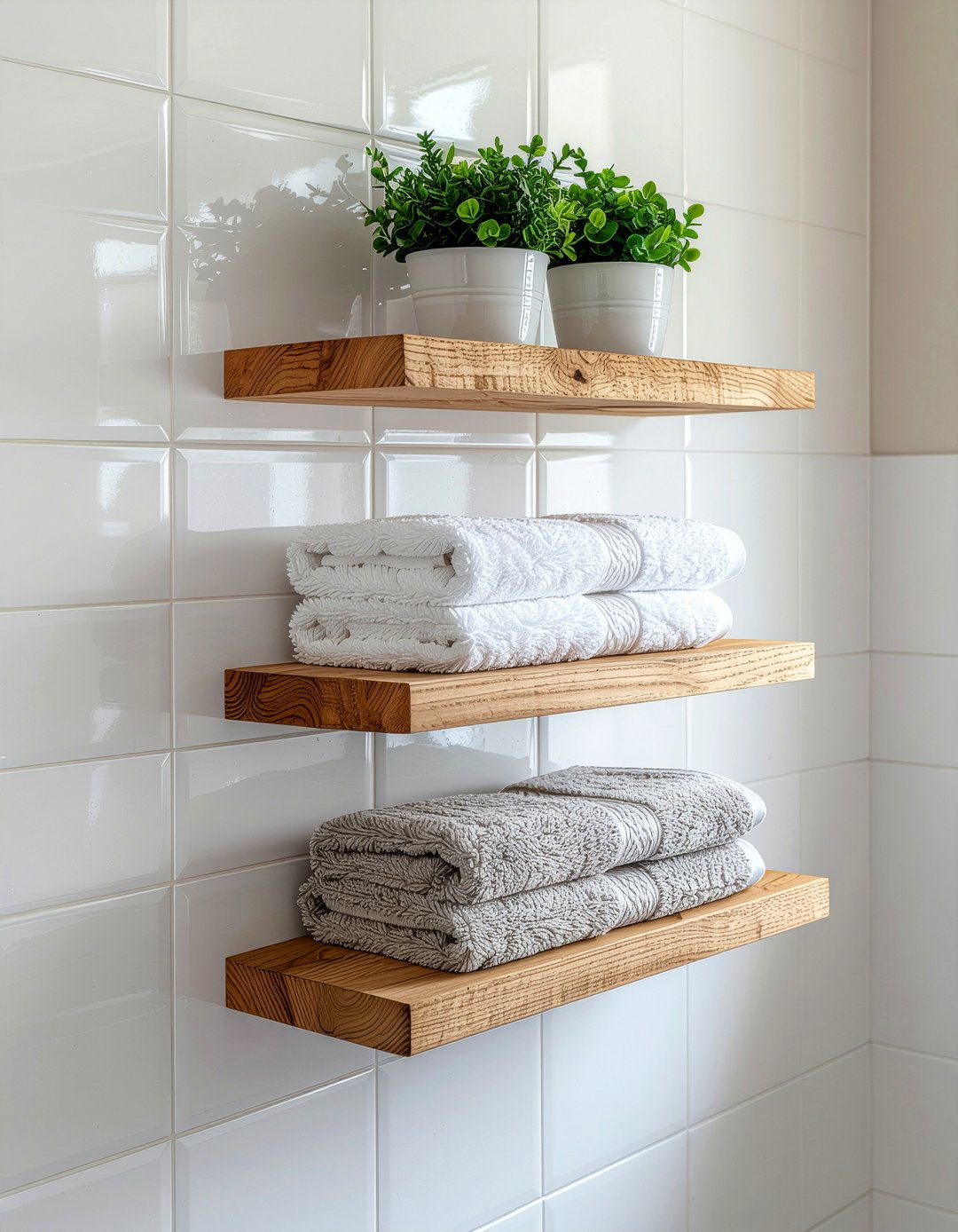 Floating Wood Shelves - 30 bathroom finishing touch ideas