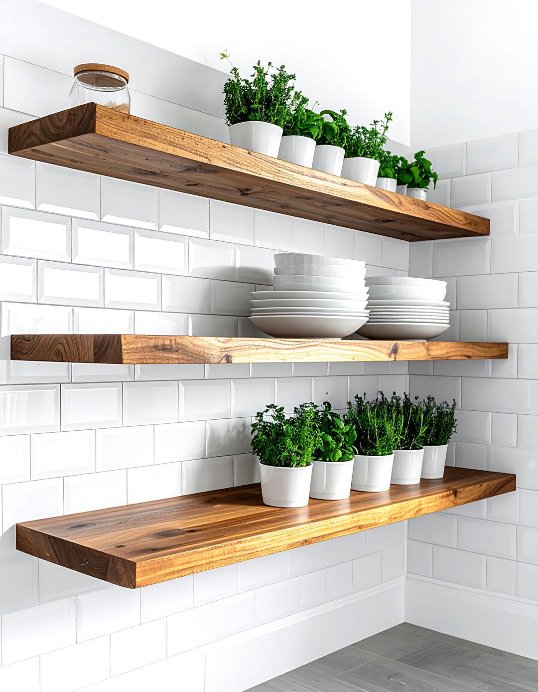 Floating Wood Shelves - 30 kitchen alcove ideas