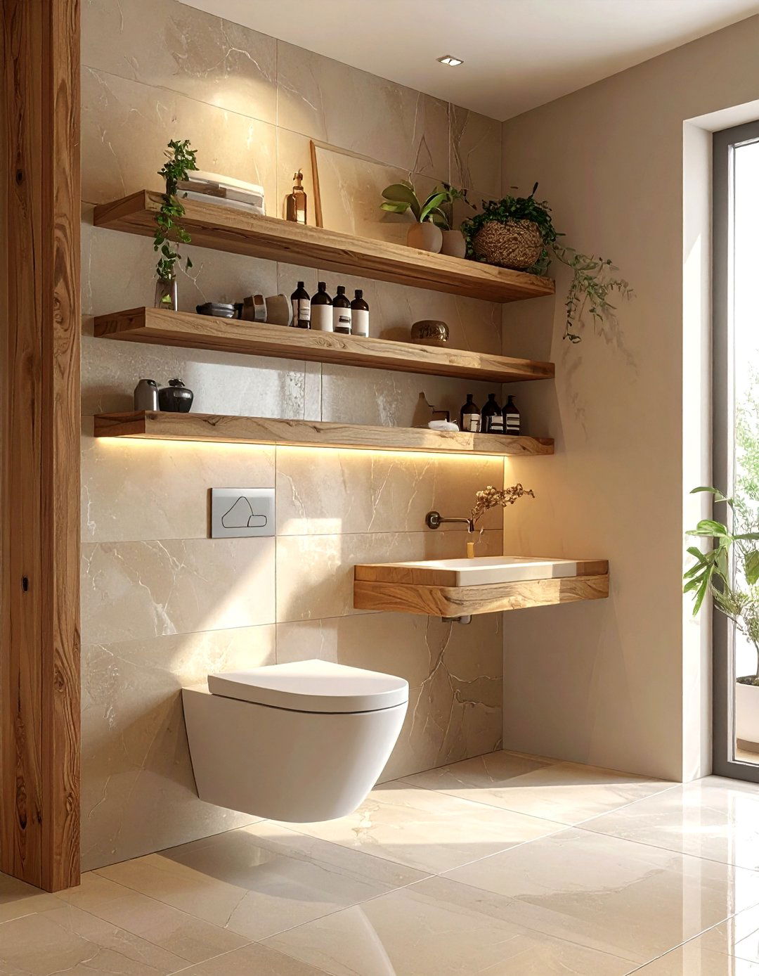 Floating Wood Shelves - 30 bathroom finishing touches ideas