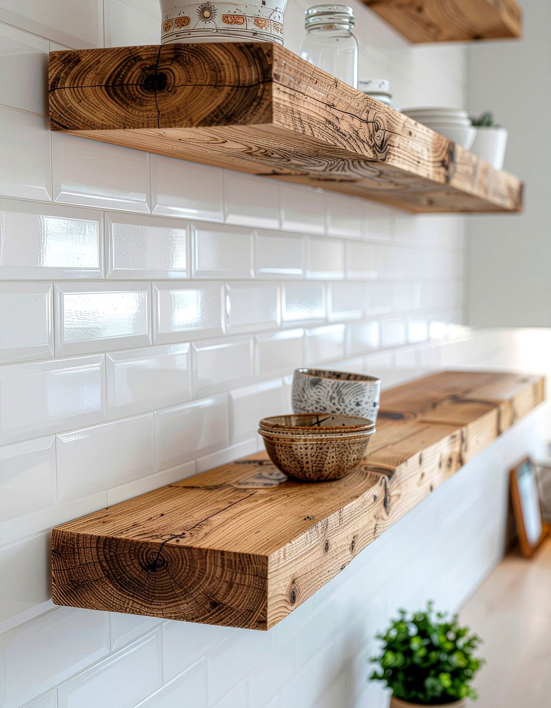 Floating Wood Shelves - 30 kitchen warmth ideas