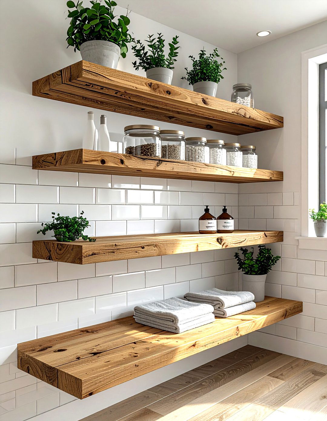 Floating Wood Shelves - 30 laundry room shelving ideas