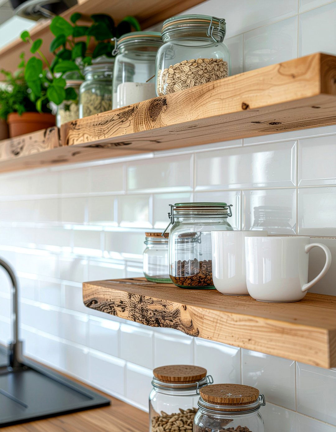 Floating Wood Shelves - 30 layered kitchen ideas