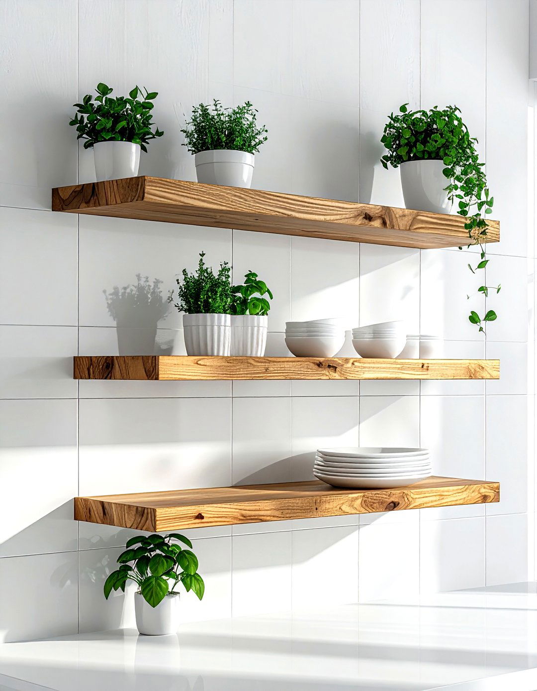 Floating Wood Shelves - 30 Lowes kitchen ideas