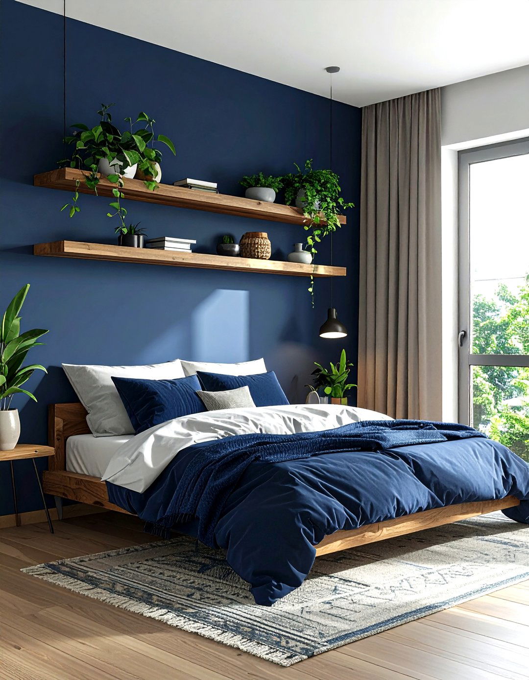 Floating Wood Shelves Navy Bedroom - 30 bohemian navy bedroom ideas
