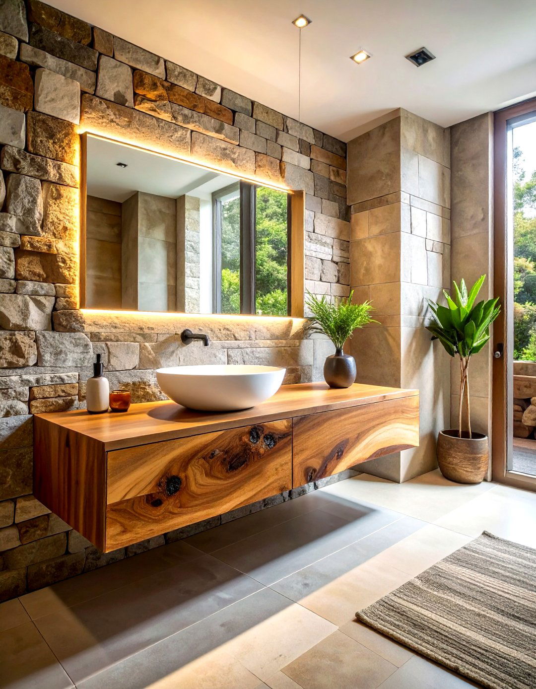 Floating Wood Slab Vanity - 30 small bathroom vanity ideas