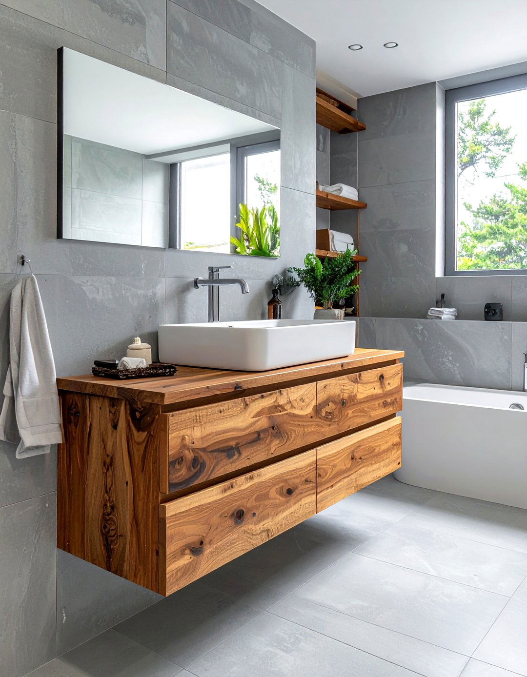 Floating Wood Vanity - 30 DIY bathroom remodel ideas