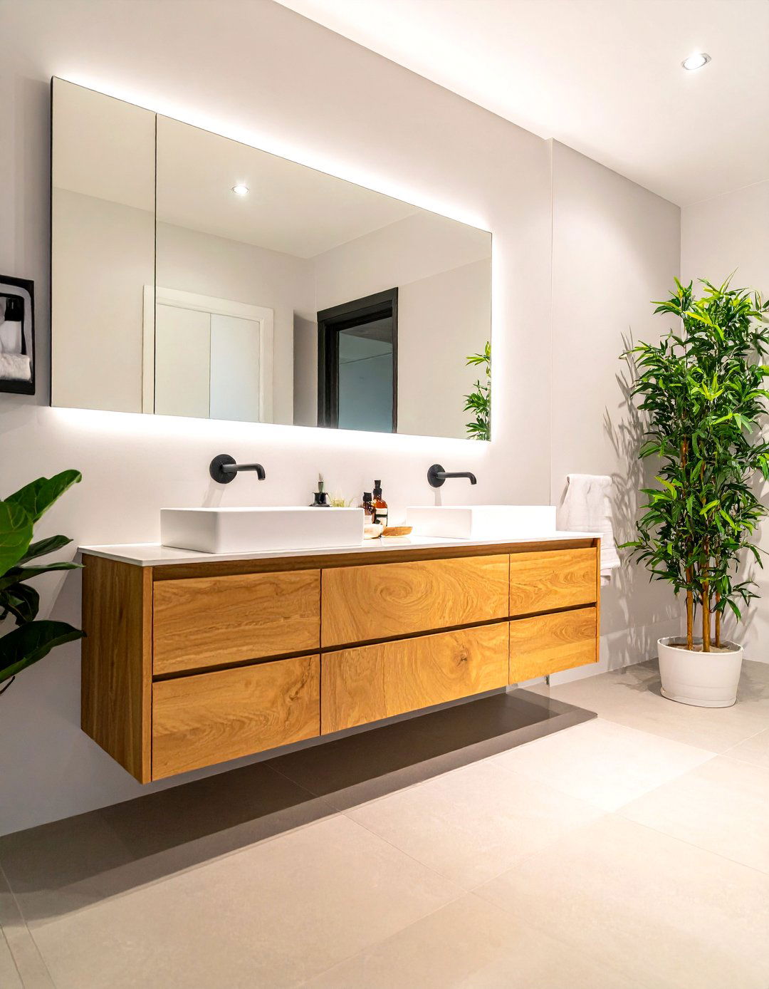 Floating Wood Vanity - 30 eclectic bathroom ideas