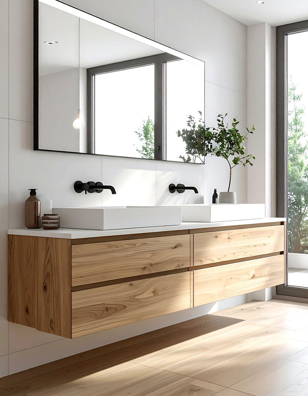 Floating Wood Vanity - 30 serene bathroom ideas