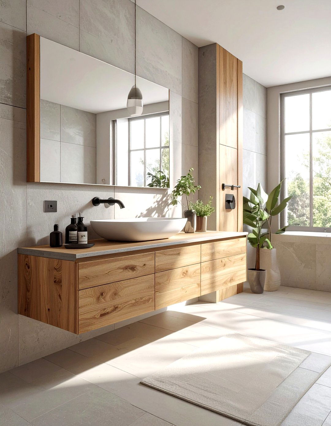 Floating Wood Vanity - 30 transitional bathroom ideas