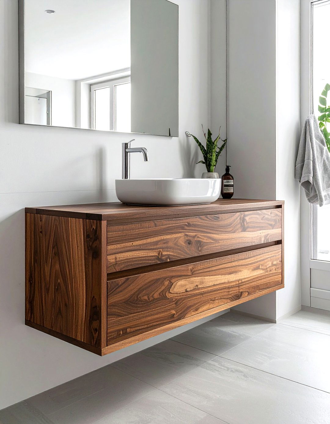 Floating Wood Vanity - 30 bathroom renovation ideas