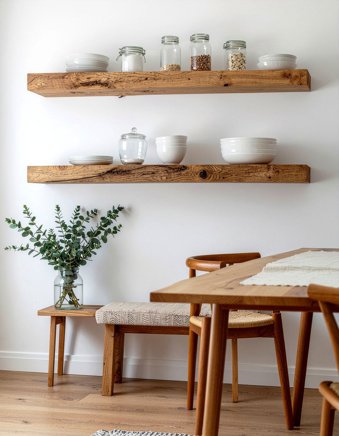 Floating Wood Wall Shelves - 30 rustic chic dining room ideas