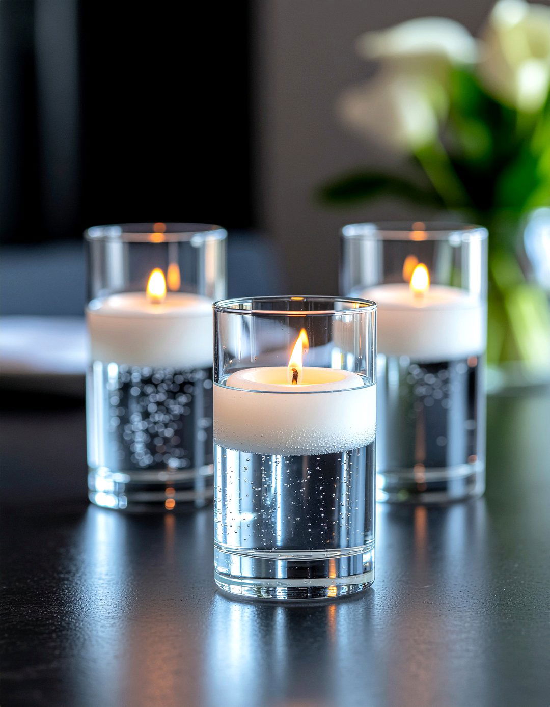 Floating candles in glass - 30 dining table centerpiece ideas