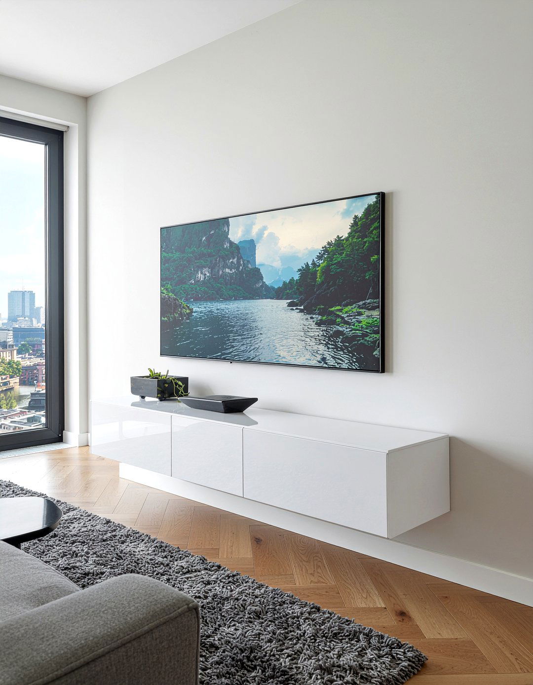 Floating credenza - 30 living room storage unit ideas