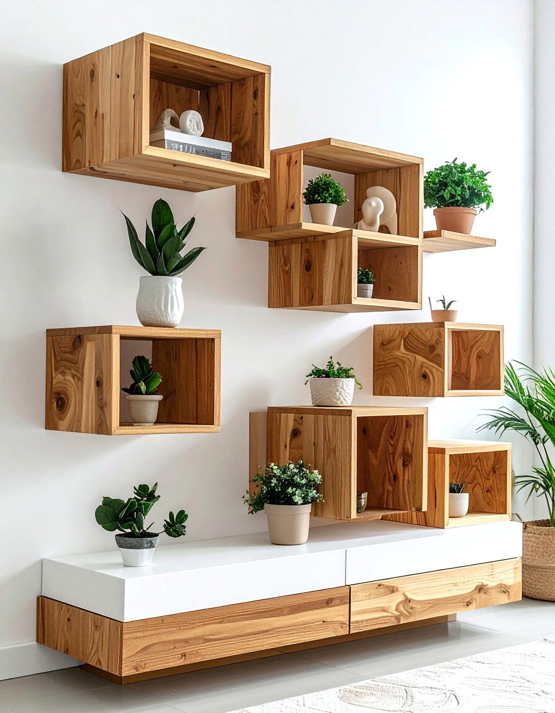 Floating cube shelves - 30 living room wall shelving ideas