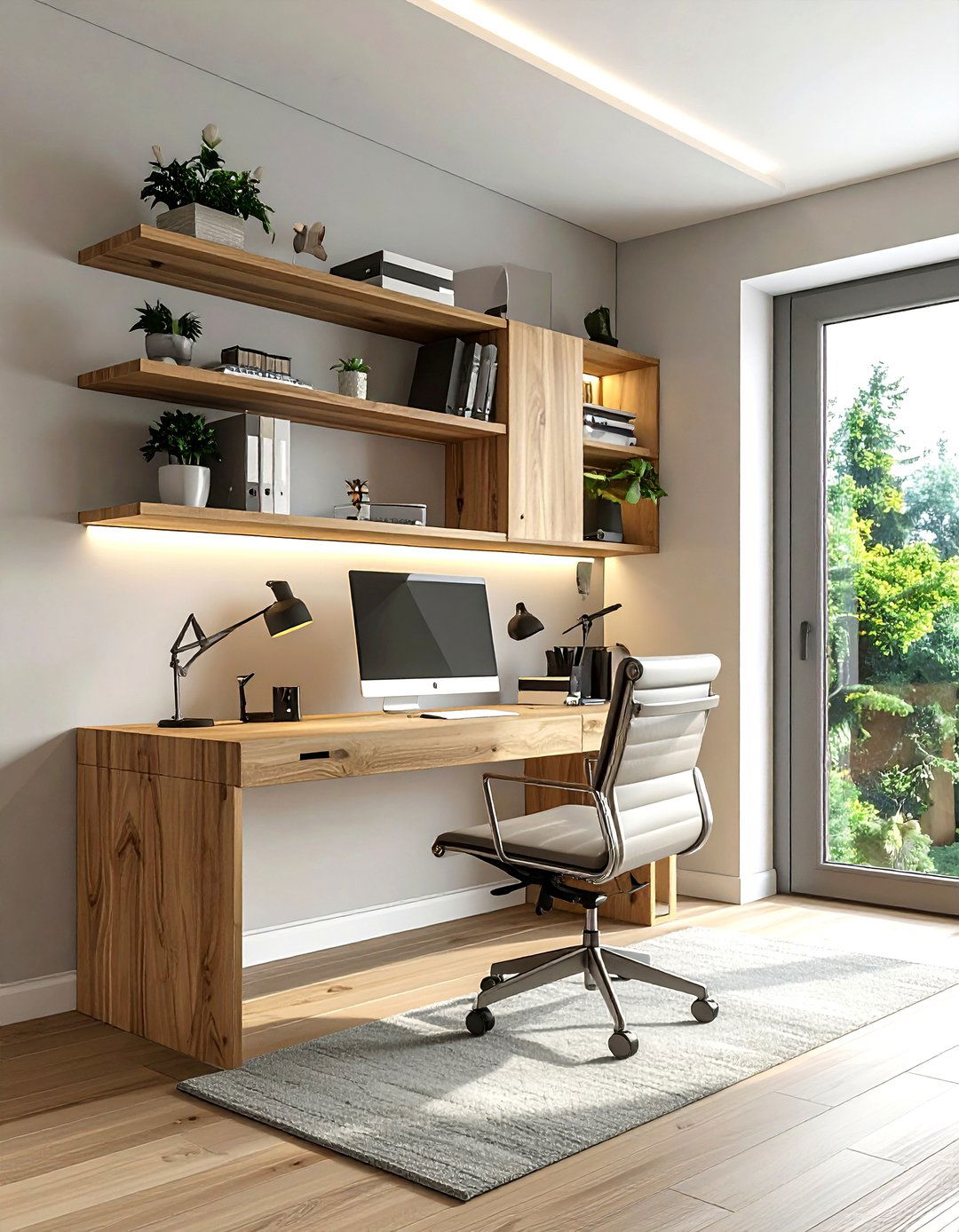 Floating desk - 30 living room wall storage ideas