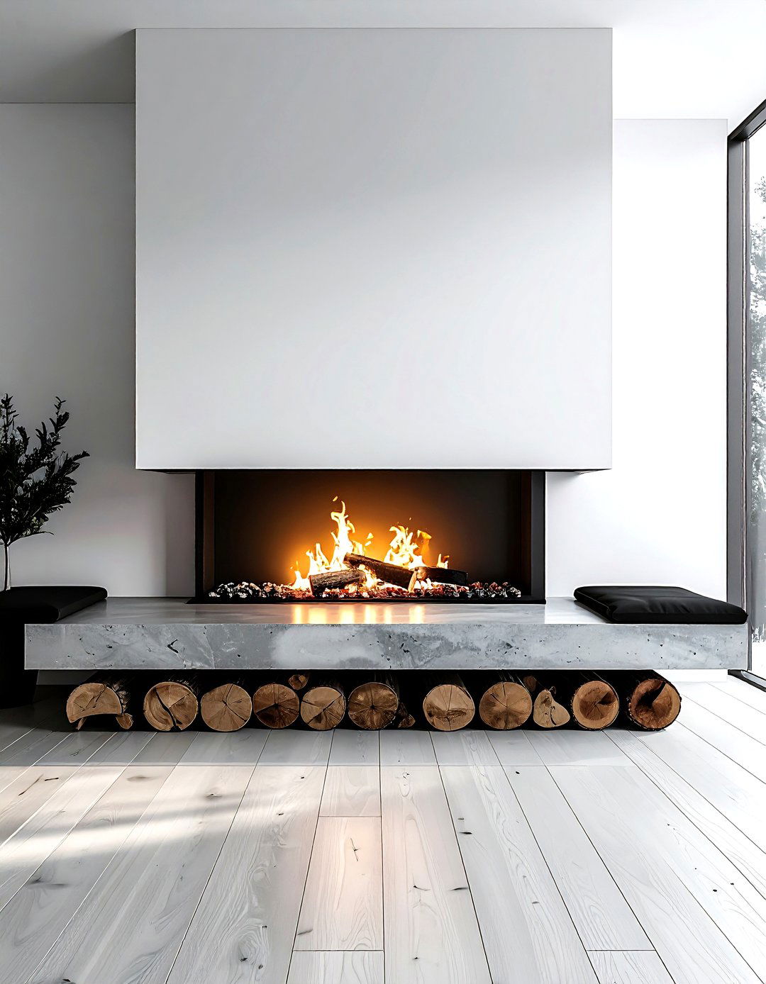 Floating fireplace hearth - 30 living room wood burning fireplace ideas