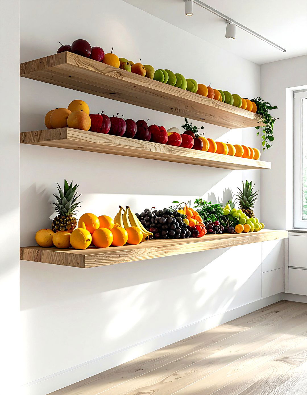 Floating fruit shelf - 30 kitchen fruit bowl ideas