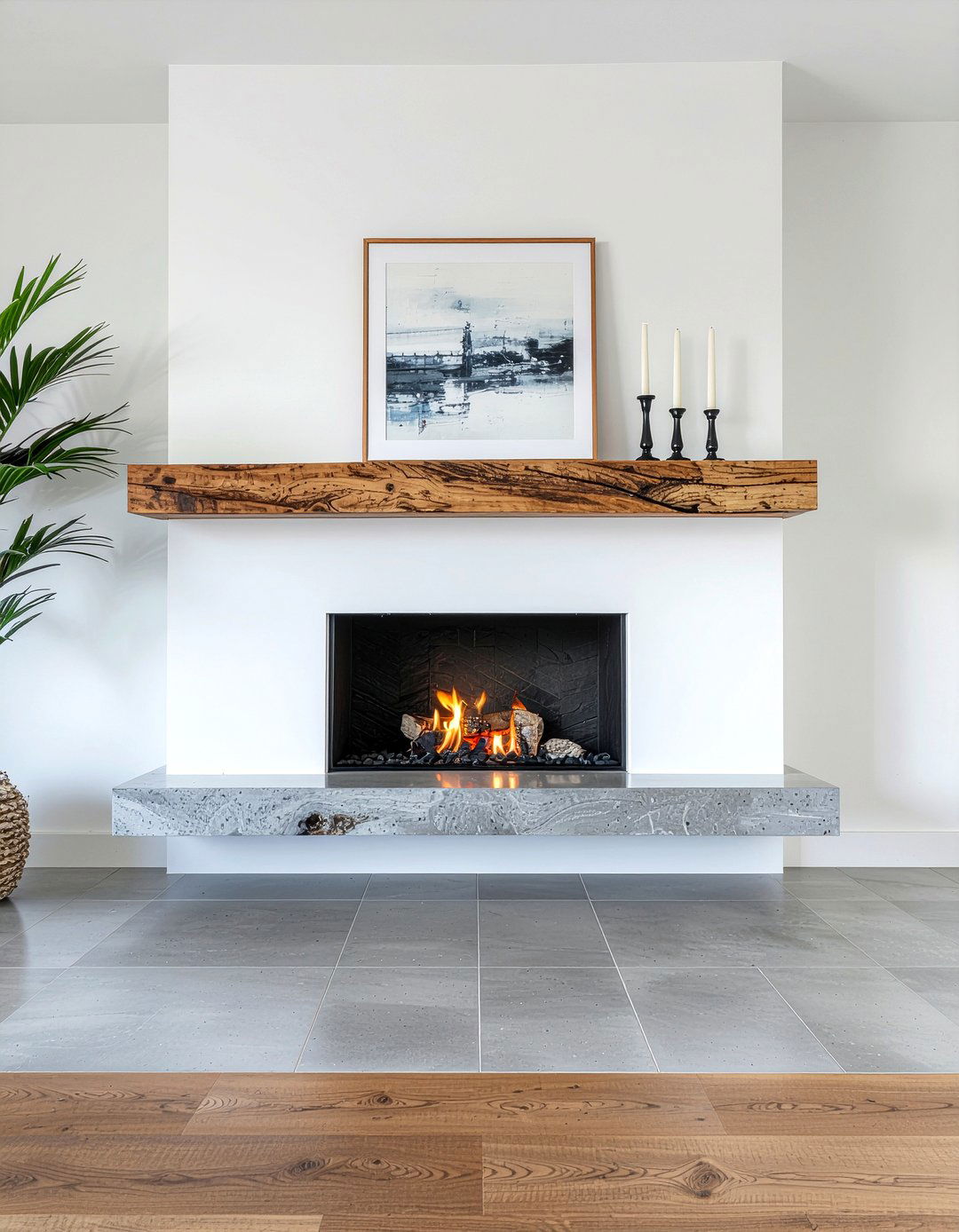 Floating mantel fireplace - 30 living room modern fireplace ideas