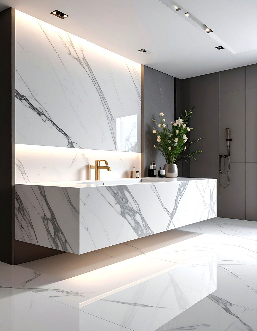 Floating marble vanity - 30 dramatic bathroom ideas