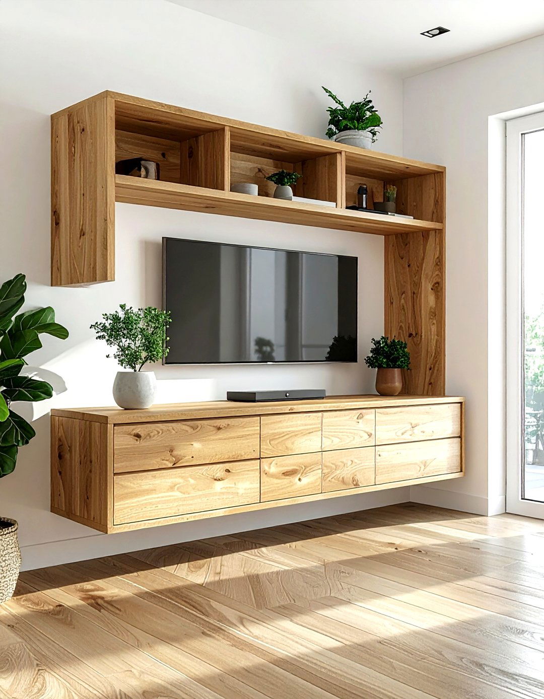 Floating oak media unit - 30 living room media cabinet ideas
