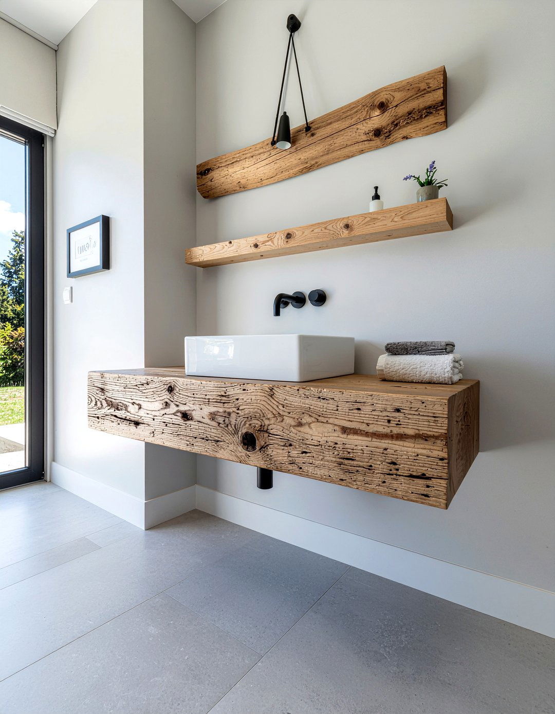 Floating rustic wood vanity - 30 rustic bathroom vanity ideas