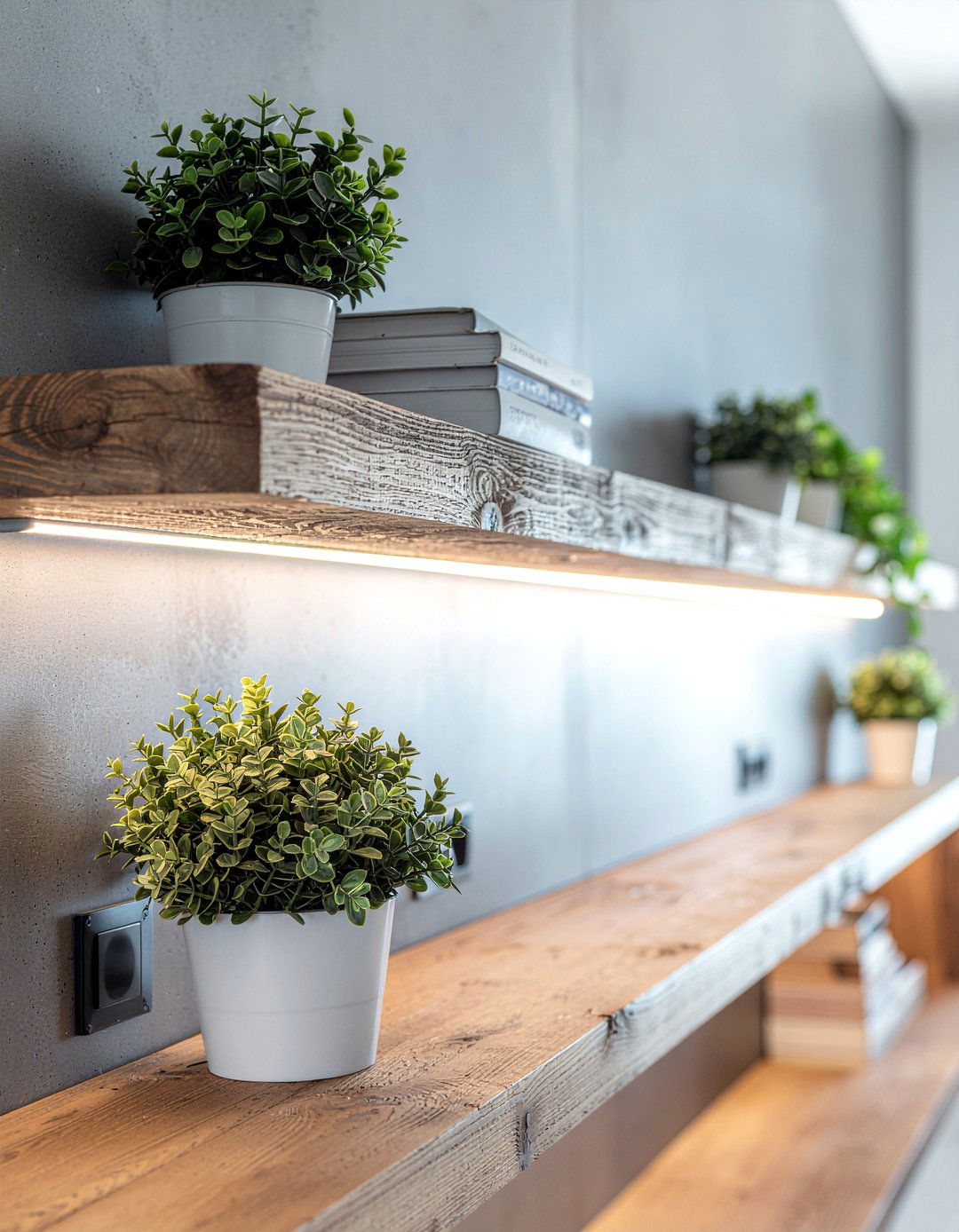 Floating shelf accent lighting - 30 LED strip kitchen lighting ideas