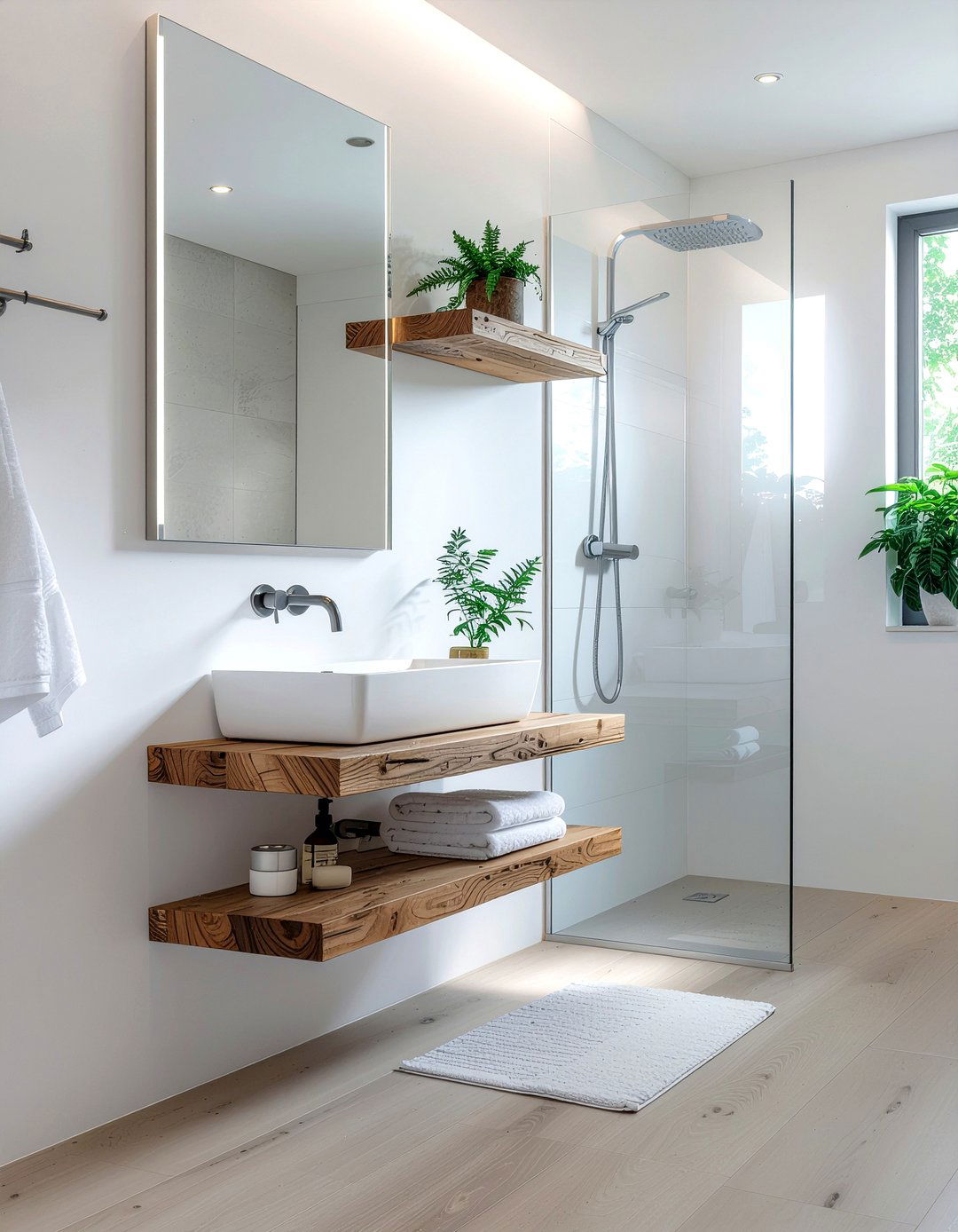 Floating shelf bathroom mirror - 30 bathroom mirror statement ideas