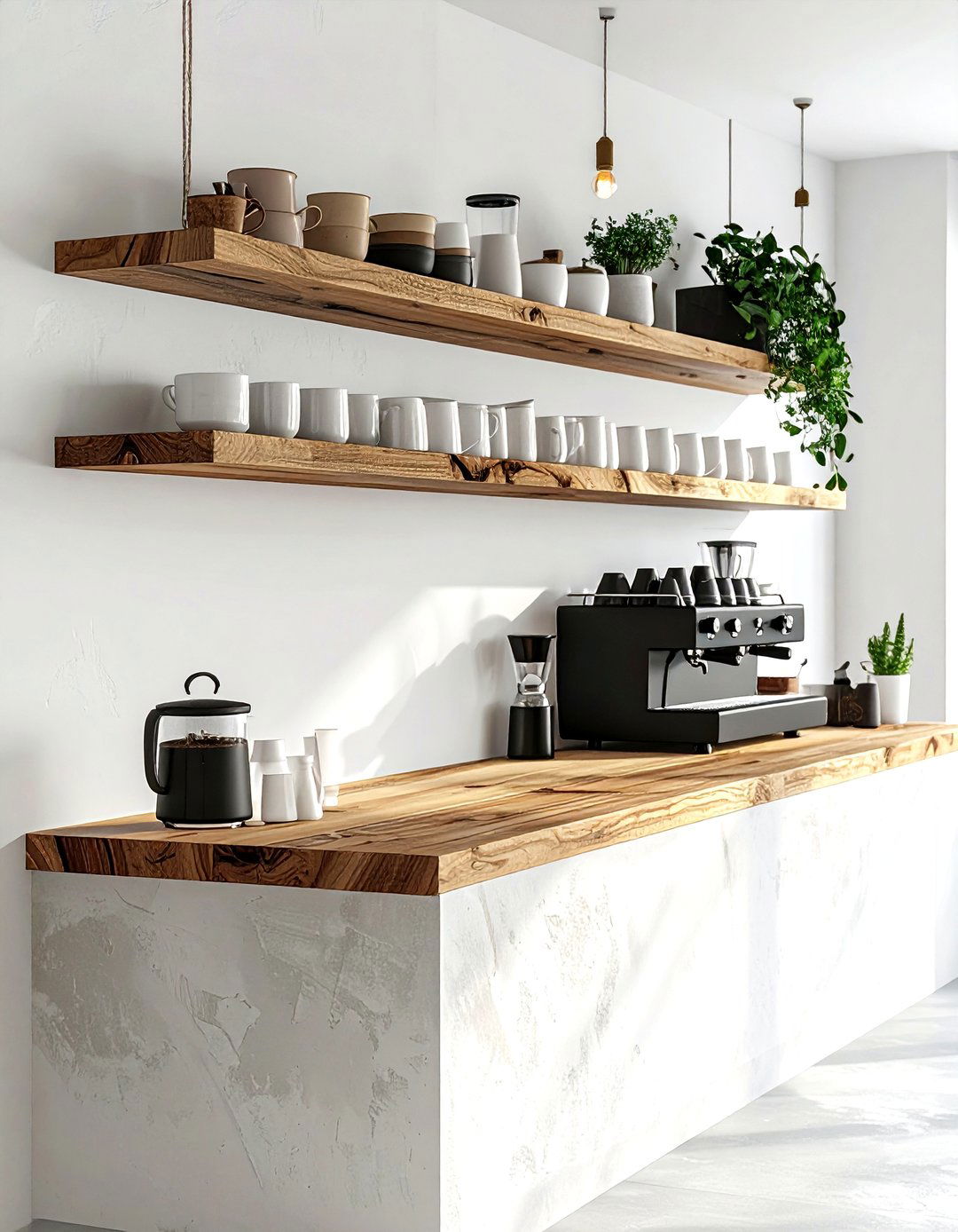 Floating shelf coffee bar - 30 beverage station kitchen ideas