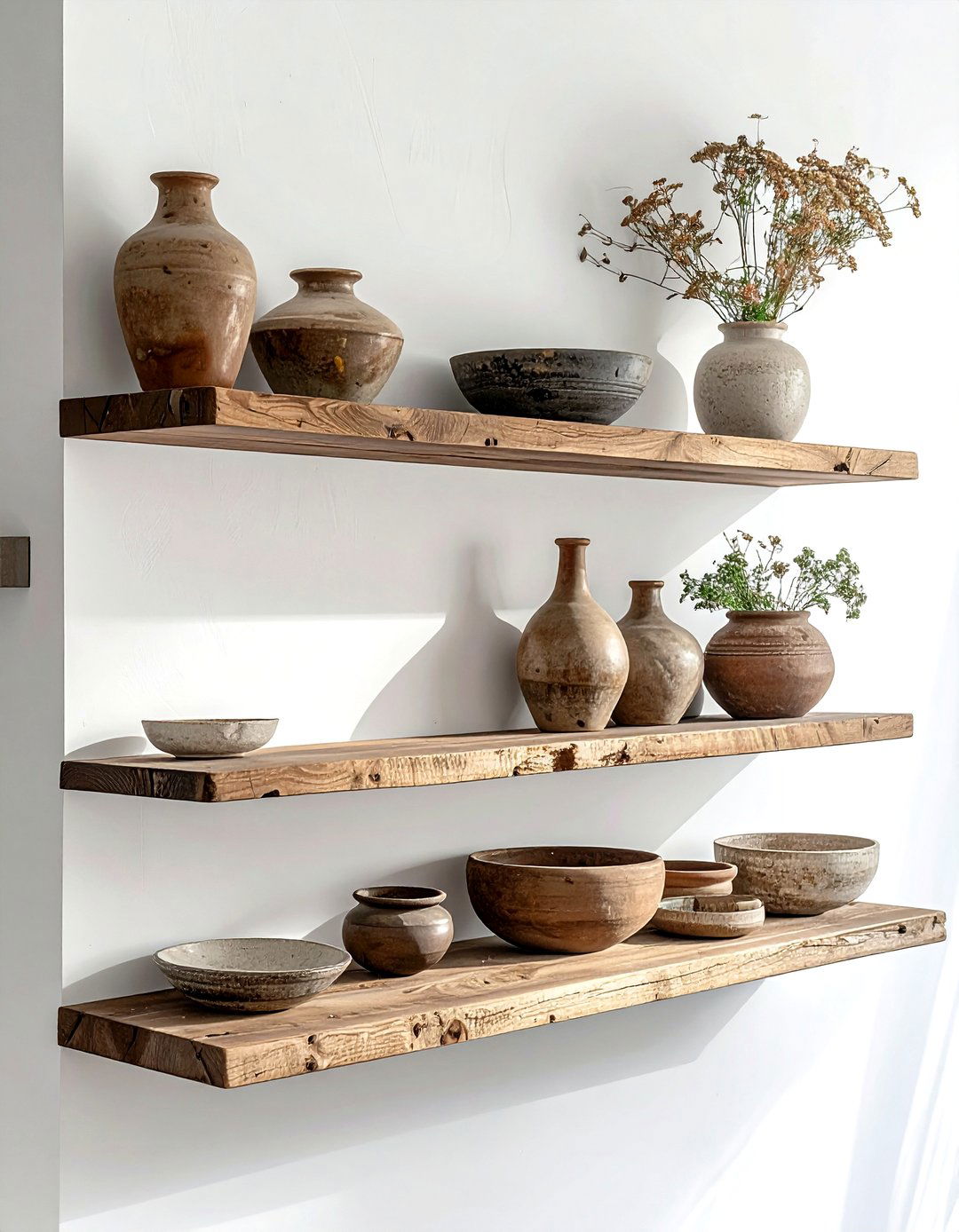 Floating shelf for old pottery - 30 heirloom display ideas