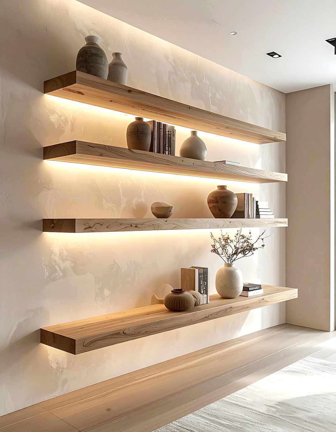 Floating shelf lights - 30 LED light decor ideas