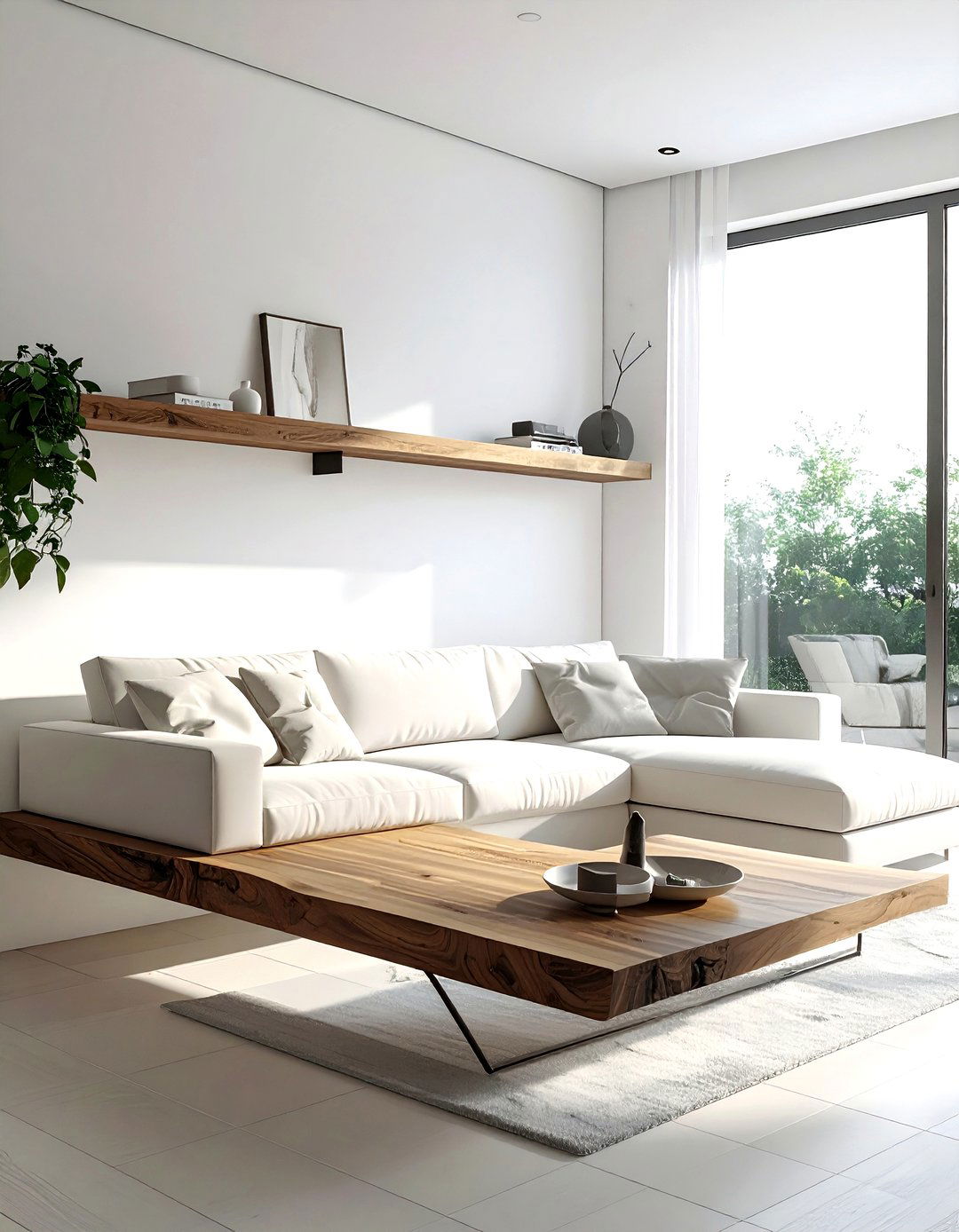 Floating shelf sofa table - 30 living room sofa table ideas