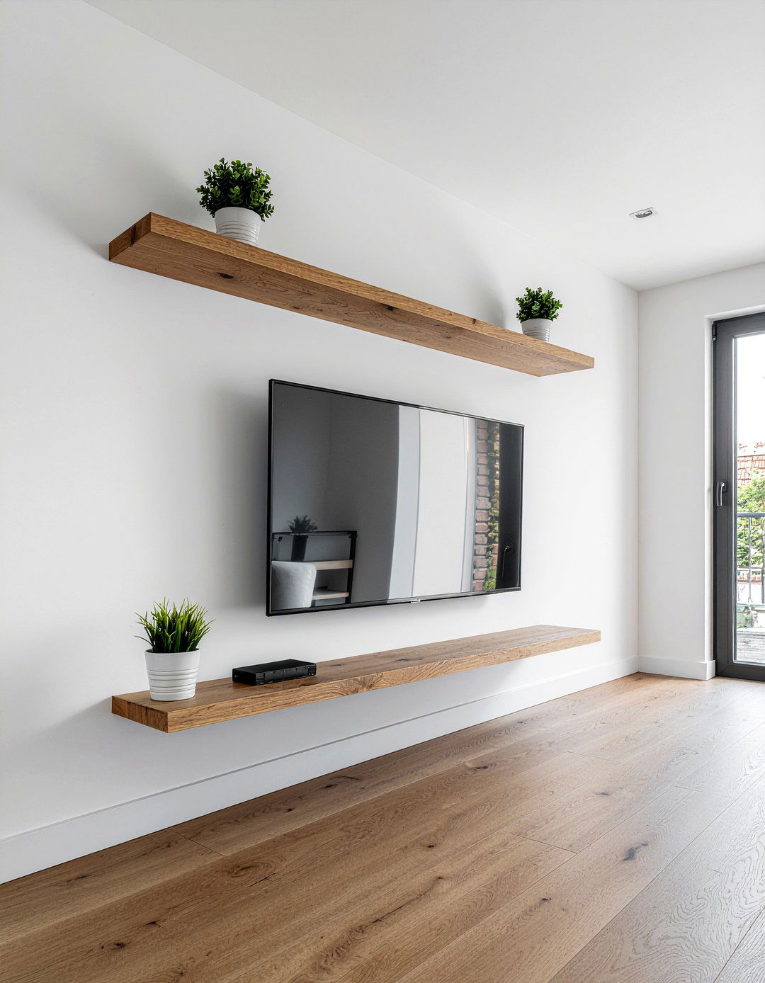 Floating shelf under tv - 30 living room wall mounted tv ideas